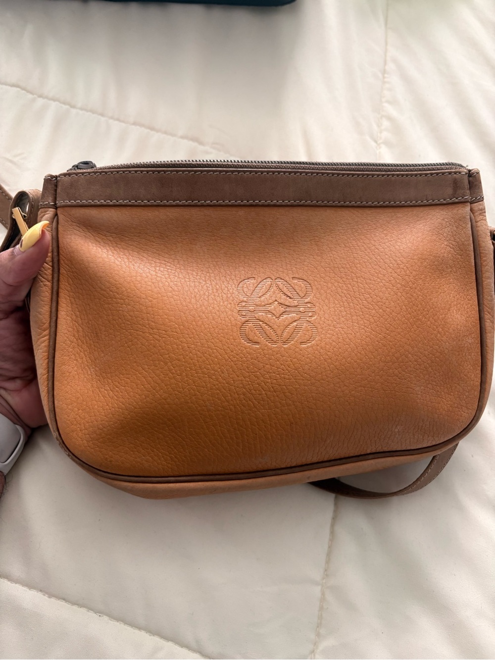Loewe Caramel Leather Shoulder Bag with Embossed Logo